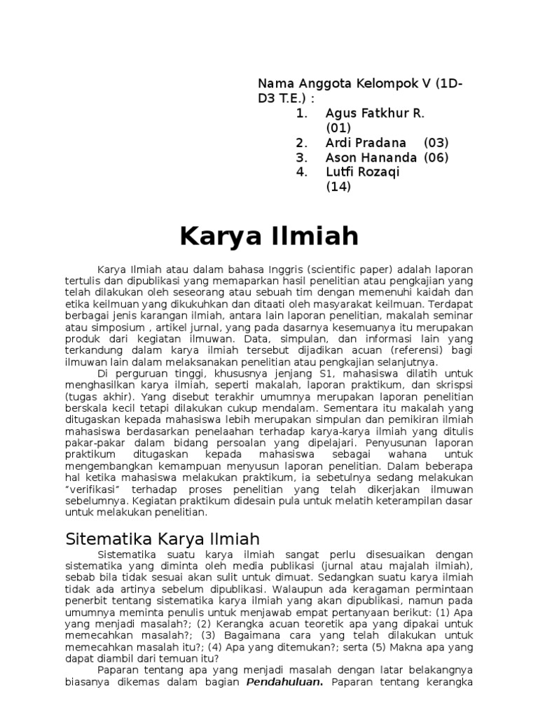 Karya Ilmiah Kelompok V 1d D3 Elektronika