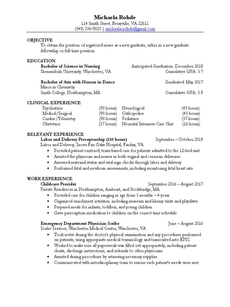 Michaela Rohde: Nursing Graduate Resume | PDF | Childbirth | Nursing