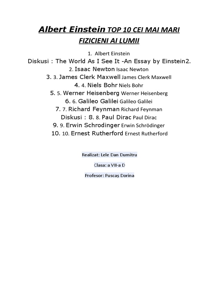 Top 10 Cei Mai Mari Fizicieni Ai Lumii PDF
