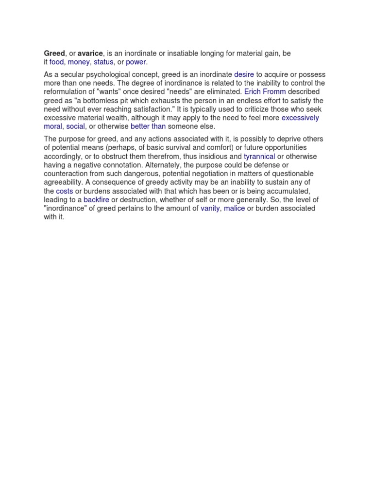 Understanding Greed: A Psychological Overview | PDF | Social Science ...