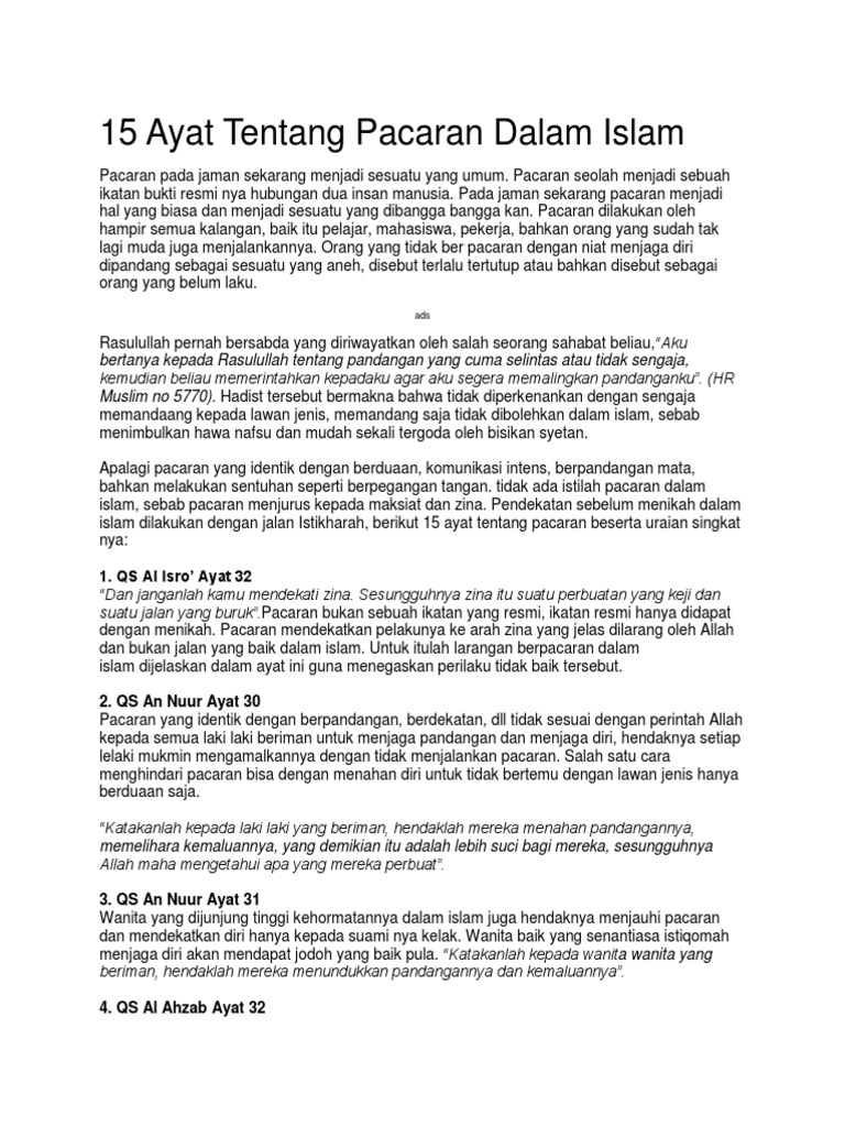 15 Ayat Tentang Pacaran Dalam Islam | PDF