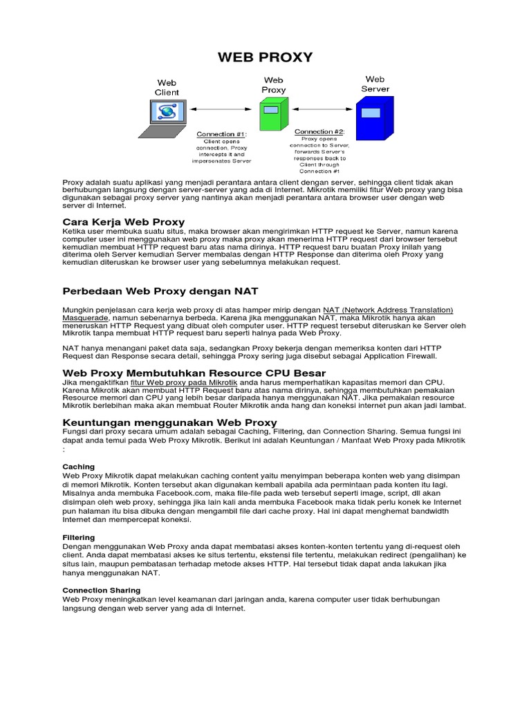 Fungsi dan Konfigurasi Web Proxy Mikrotik | PDF