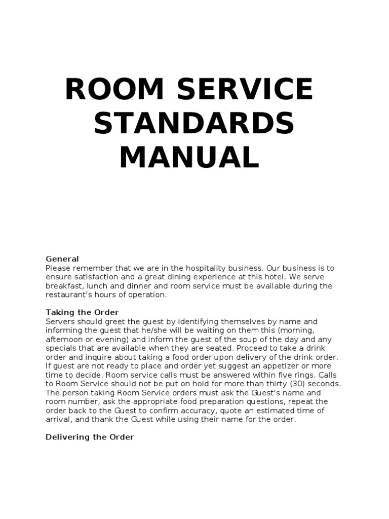 Room Service Standards Manual | PDF | Tableware | Food And Drink