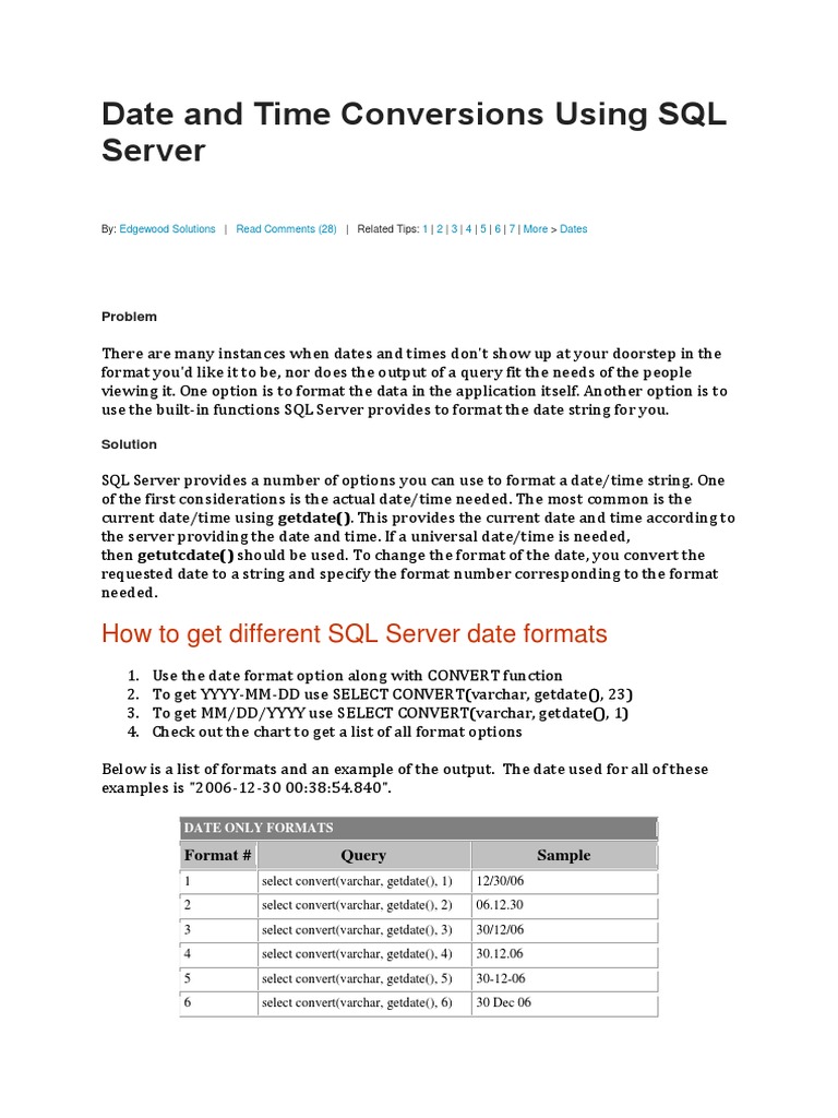 Date and Time Conversions Using SQL Server | PDF | Sql | Microsoft Sql ...