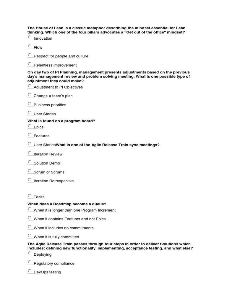 Safe Practice Questions PDF Scrum (Software Development) Agile Software Development
