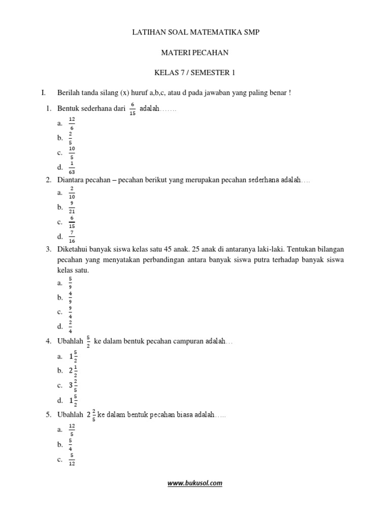 Soal Matematika Kelas 5 Pecahan Campuran