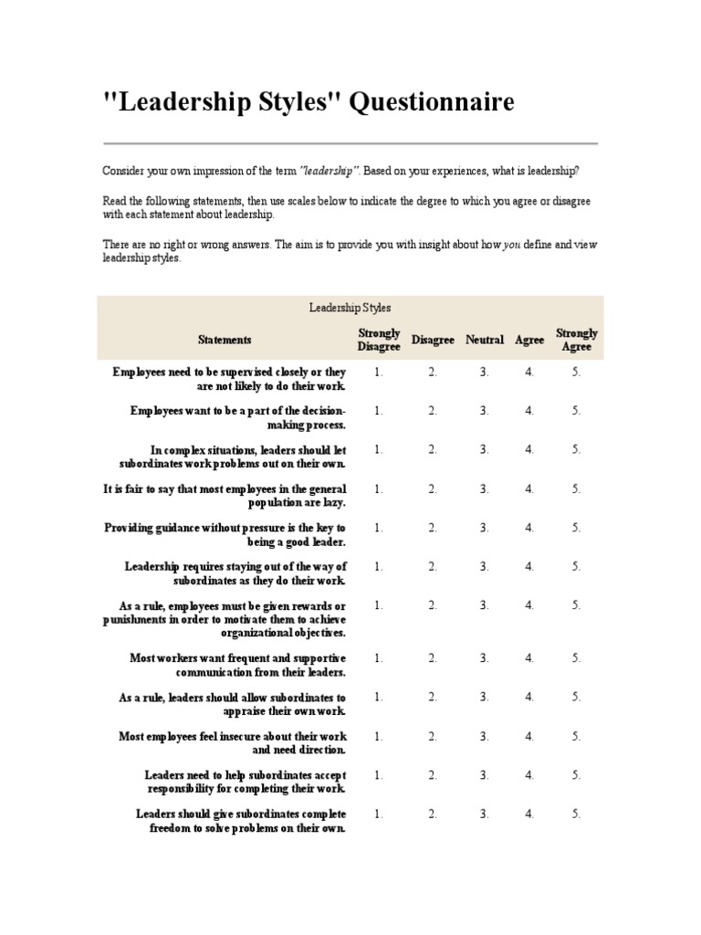 Leadership Styles Assessment Tool | PDF | Leadership | Industrial And ...