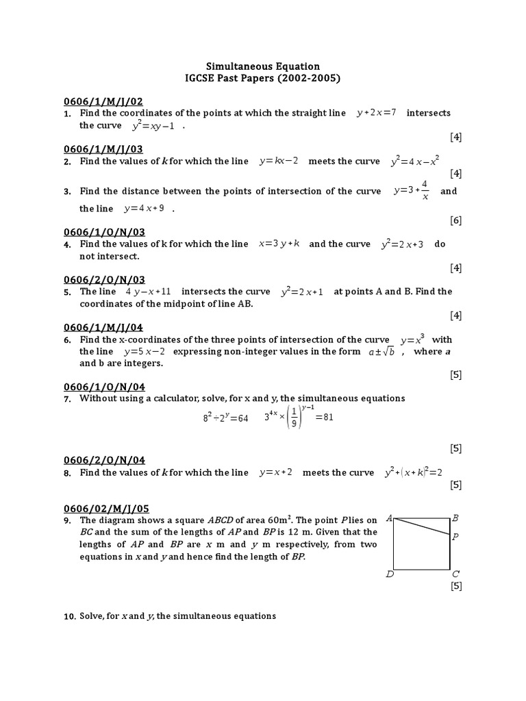 Simultaneous Equation IGCSE 02-05 | PDF | Line (Geometry) | Equations