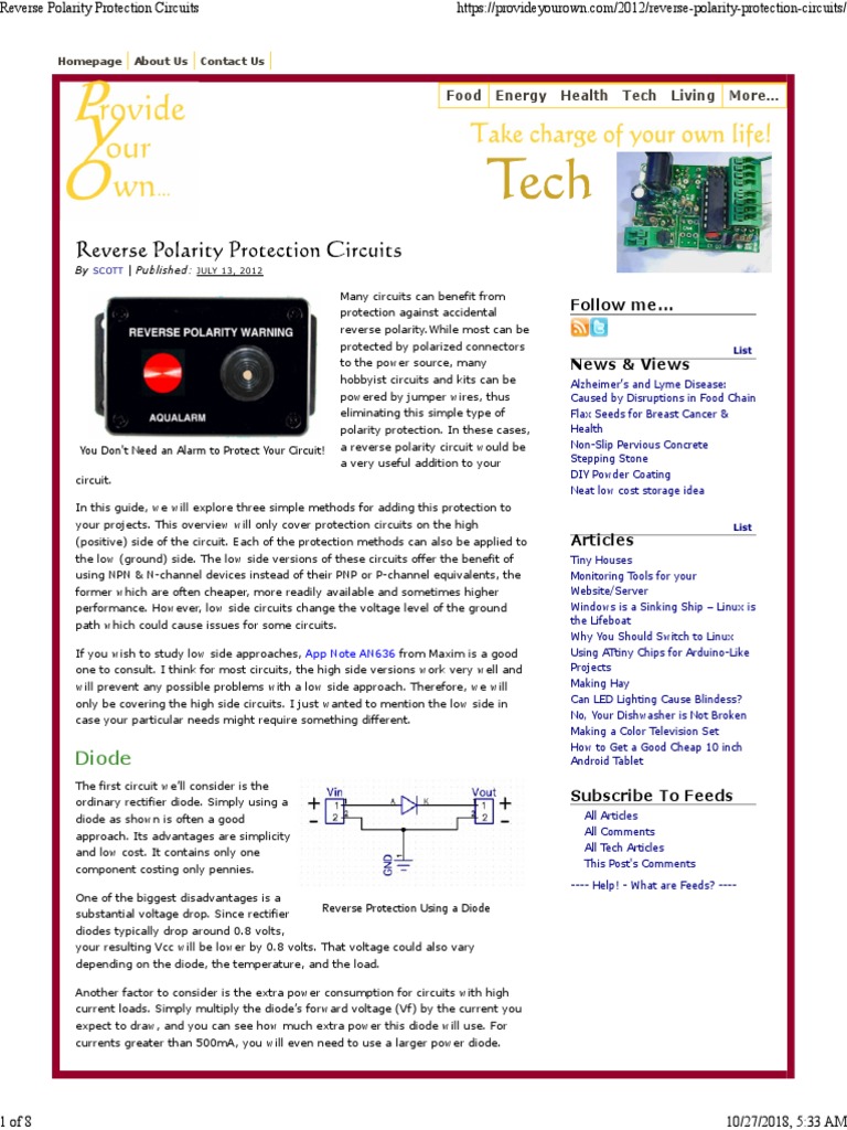 Reverse Polarity Protection Circuit | PDF | Field Effect Transistor | Diode
