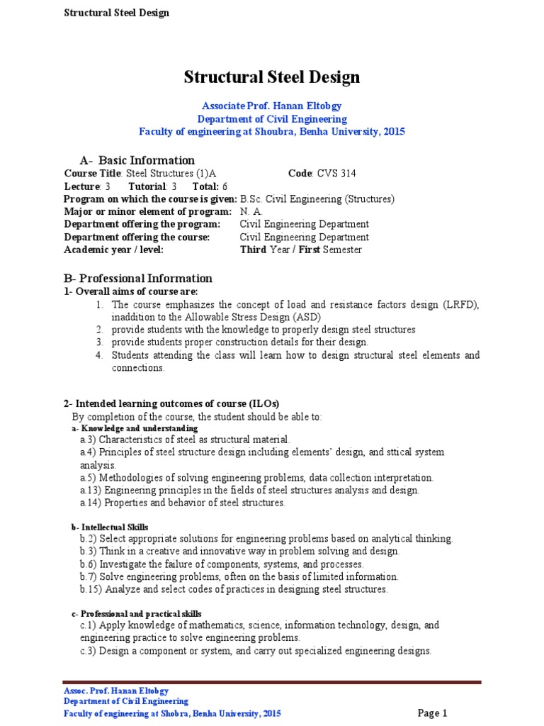 Steel Structures Design Course Overview | PDF | Buckling | Beam (Structure)
