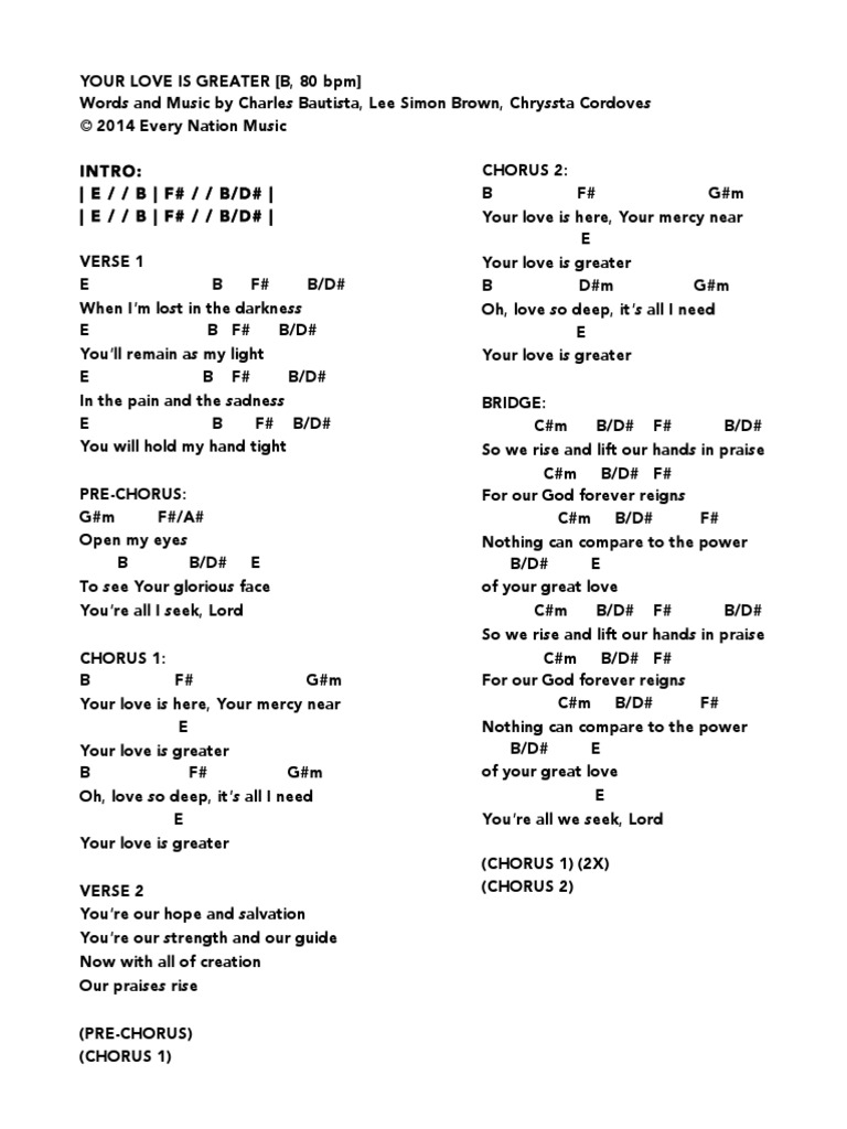 Your Love Is Greater Victory Worship Chord Sheet Pdf Song Structure Religious Behaviour And Experience