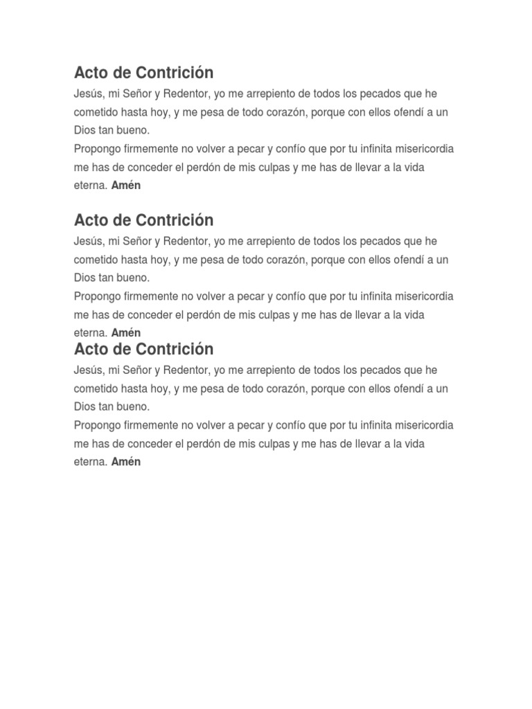 Acto de Contrición Católico | PDF | Hamartiología Cristiana ...