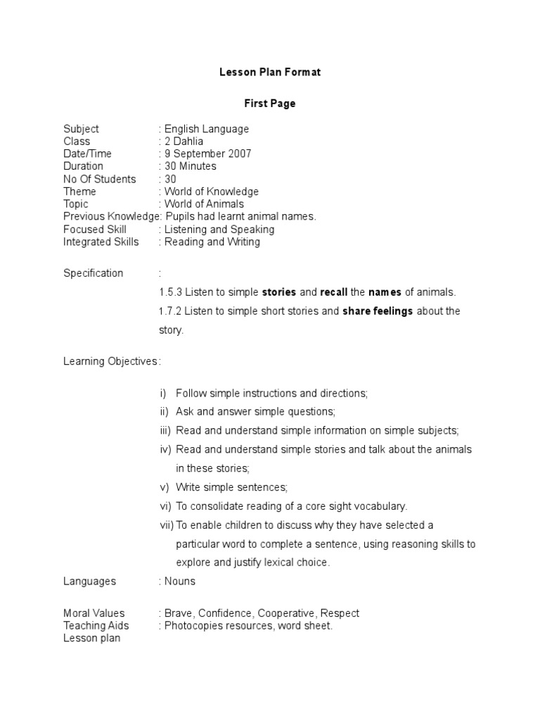 Lesson Plan Format First Page | PDF | Lesson Plan | Question