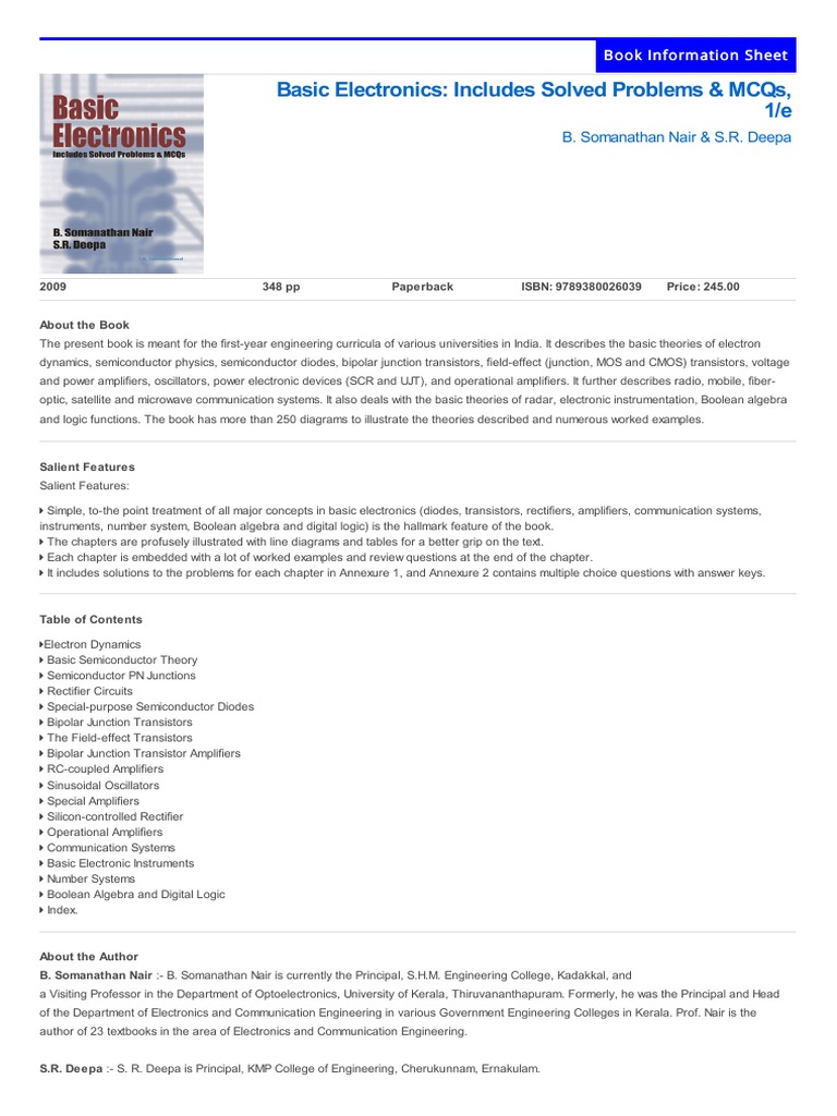Basic Electronics with Solved Problems | PDF | Transistor | Electronics