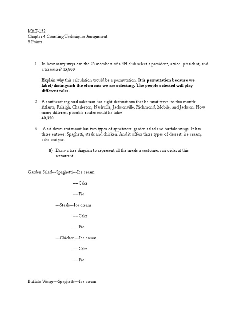 152 Counting Techniques Assignment s2016 | PDF