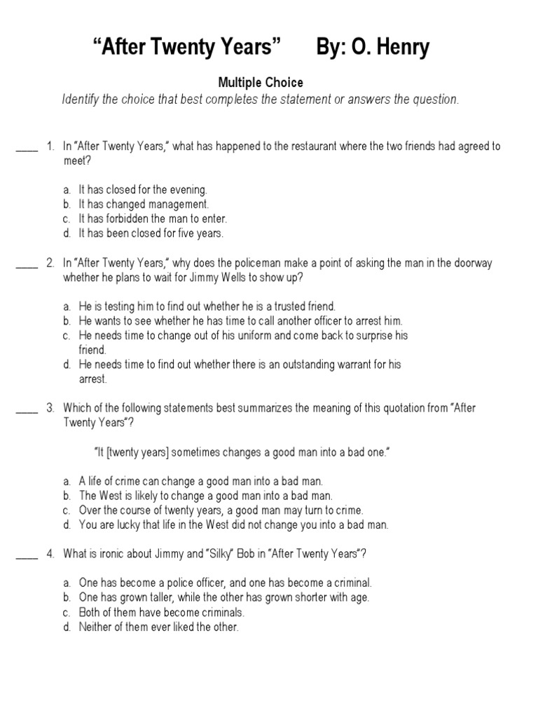 After 20 Years Test Pdf Irony