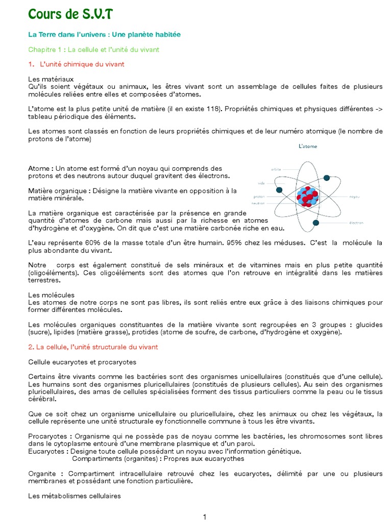 Cours de SVT : Cellule et Biodiversité | PDF | Mitose | Cellule (Biologie)