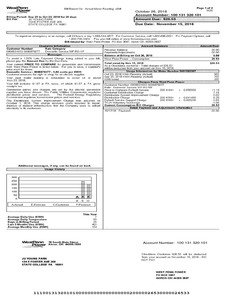 West Penn Power Bill Overview | PDF | Kilowatt Hour | Electric Power