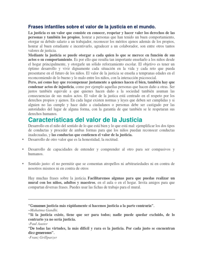 Frases Infantiles Sobre El Valor De La Justicia En El Mundo 7 Personas