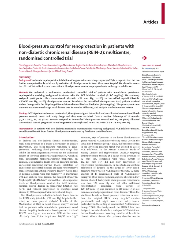 Blood Pressure Control in Kidney Disease | PDF | Renal Function | Blood ...