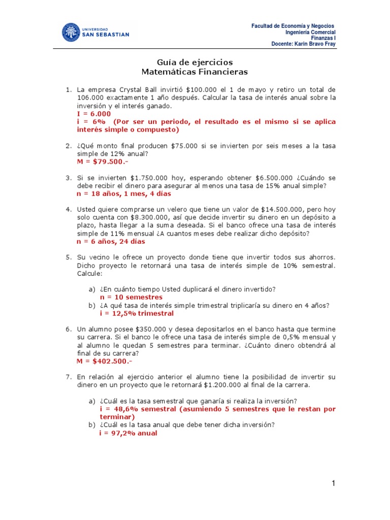 Ejercicios de Matemáticas Financieras | PDF | Interés | Tasas de interés