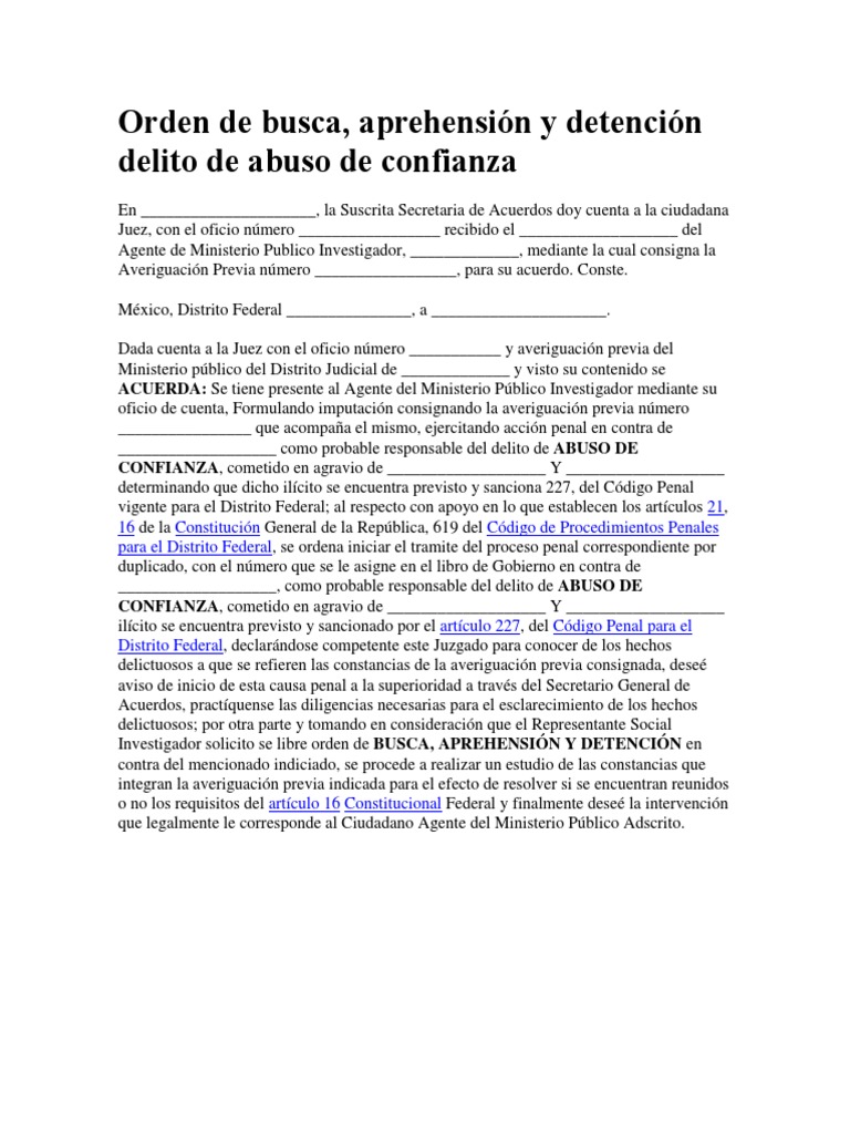 Orden de Aprehensión en Delito de Abuso | PDF | Derecho penal | México