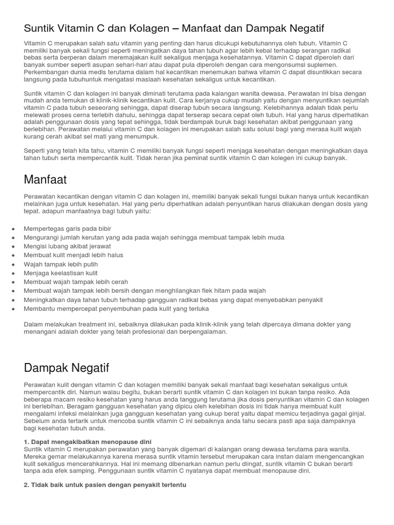 Suntik Vitamin C Dan Kolagen