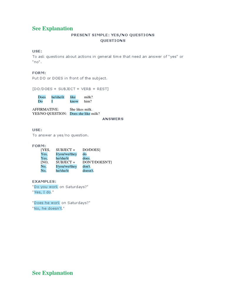 Present Simple Question Forms | PDF | Question | Verb