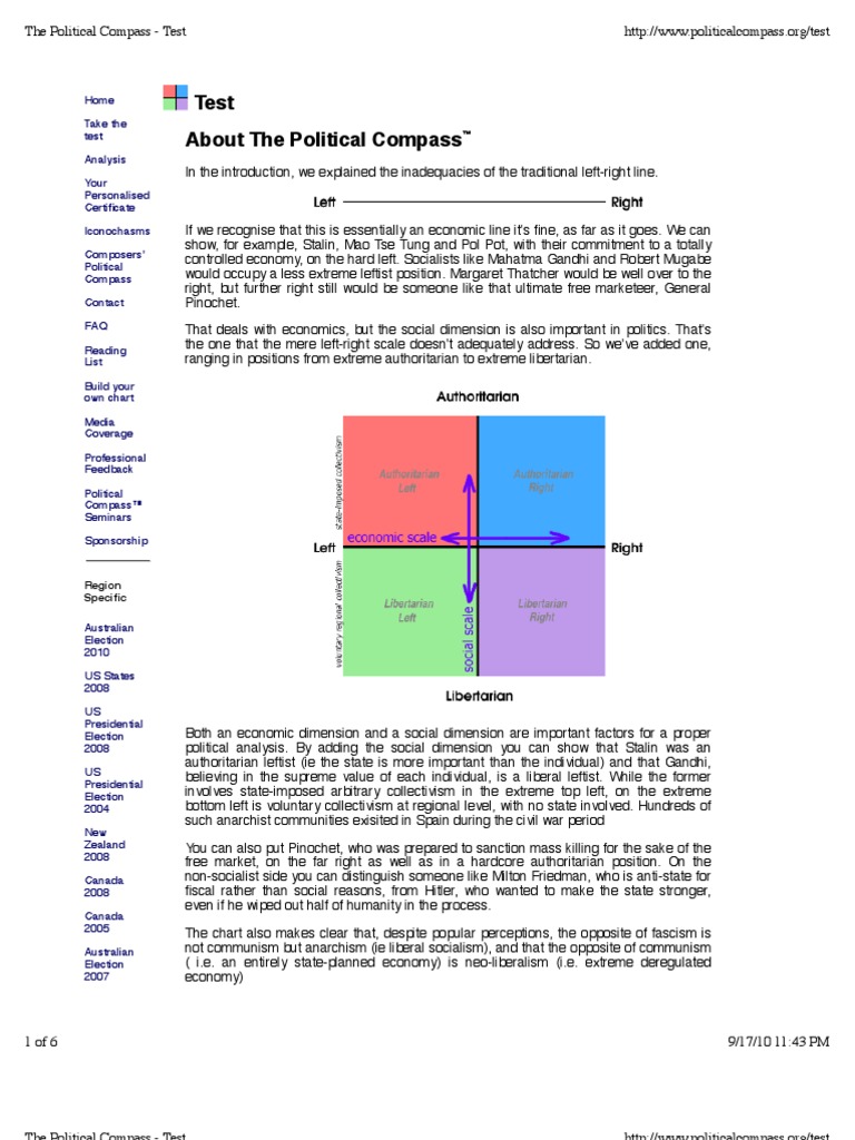 The Political Compass - Test | PDF | Libertarianism | Political Spectrum