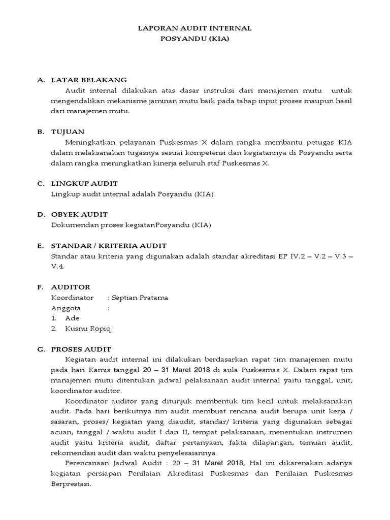 Contoh Laporan Audit Internal Pdf