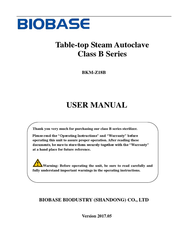 User Manual Class B Autoclave BKMZ18BBiobase Sterilization