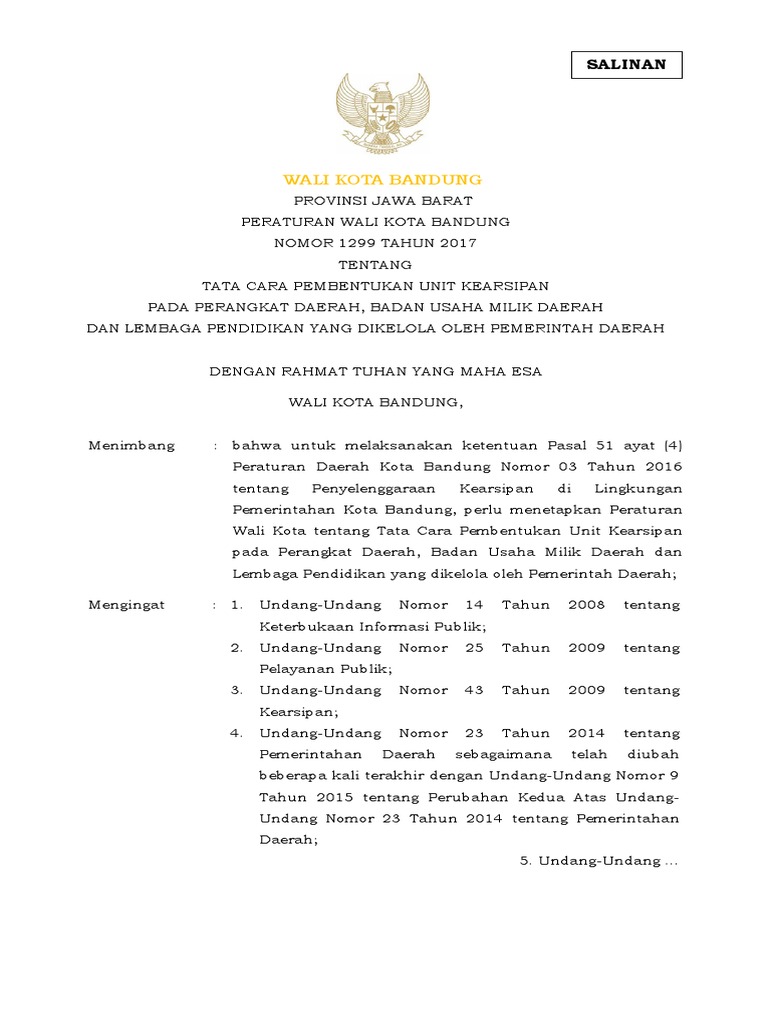 Perwal Nomor 1299 Tahun 2017 Unit Kearsipan26022018201933