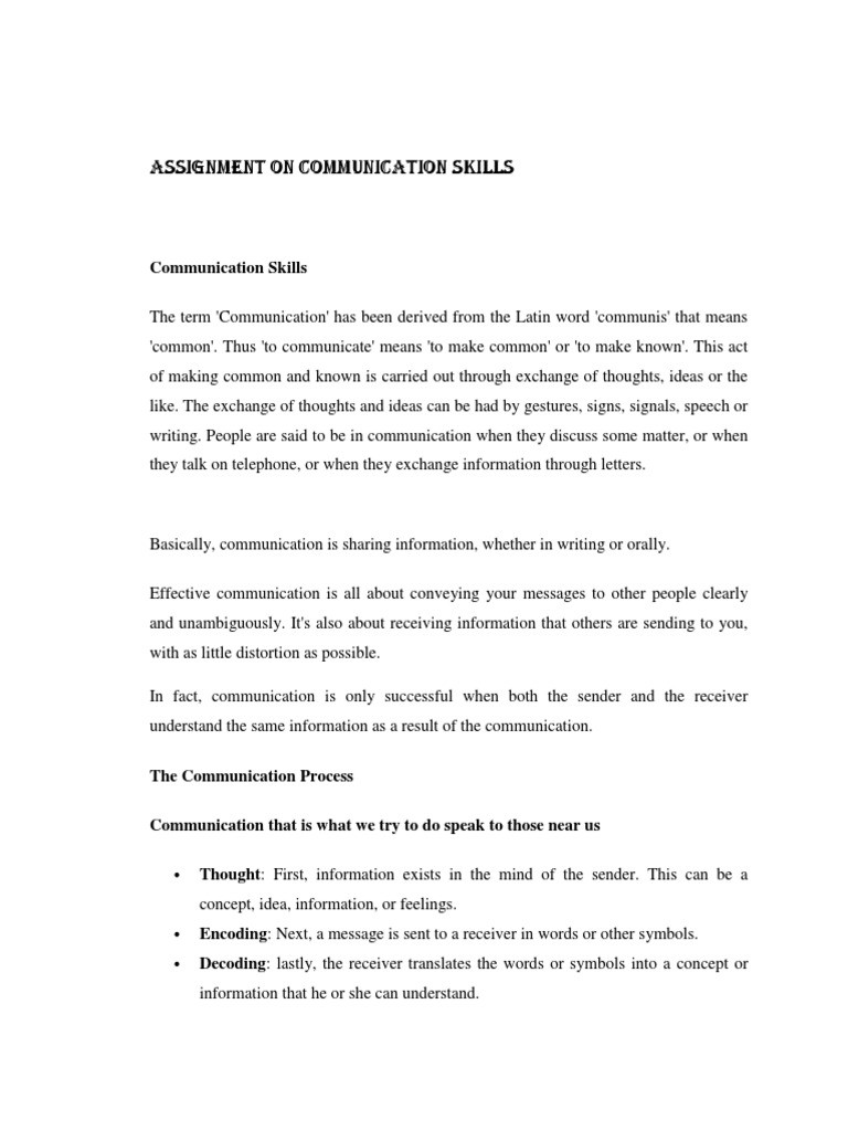 Communication Skills Assignment Overview | PDF | Nonverbal ...