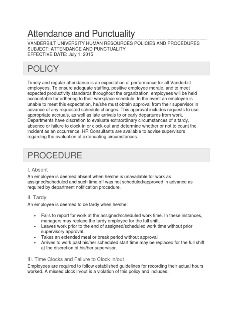 Attendance and Punctuality: Policy | Download Free PDF | Supervisor ...