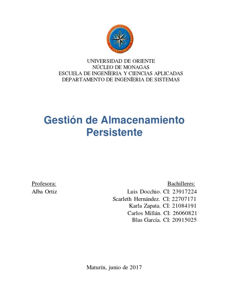 Gestion de Almacenamiento Persistente | PDF | Objeto (informática ...