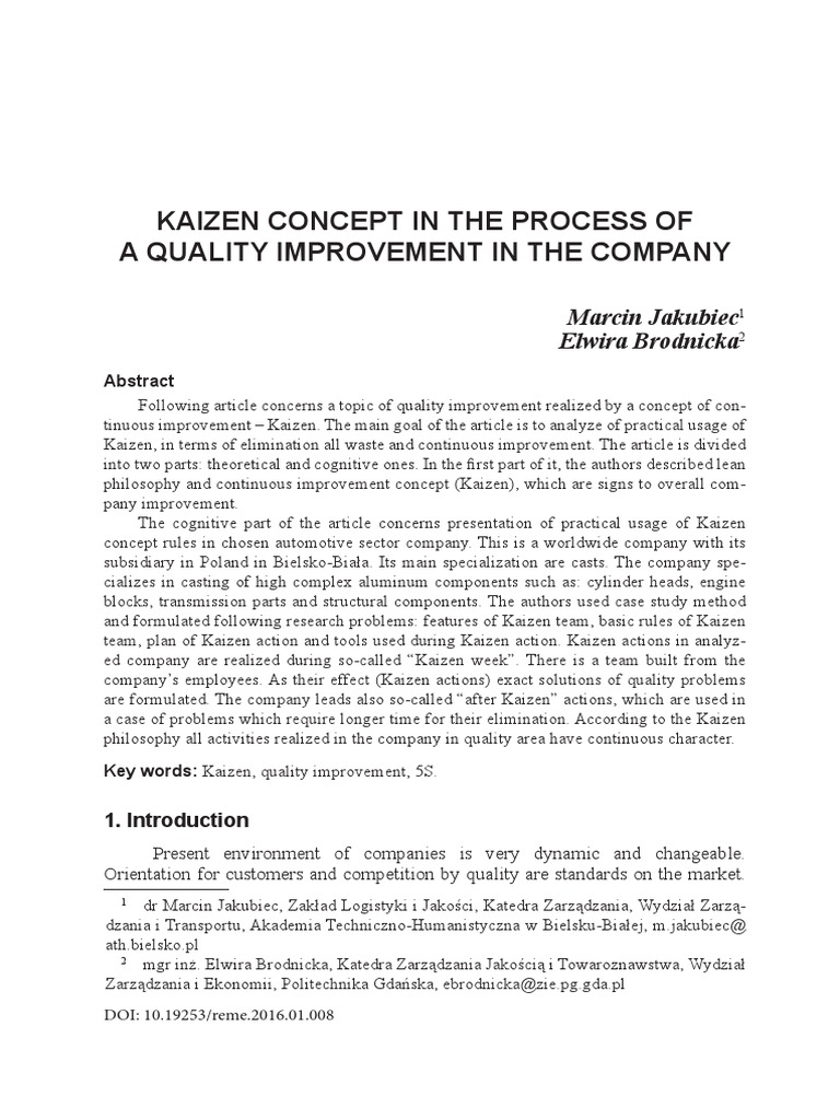 Kaizen for Quality Improvement in Companies | PDF | Business