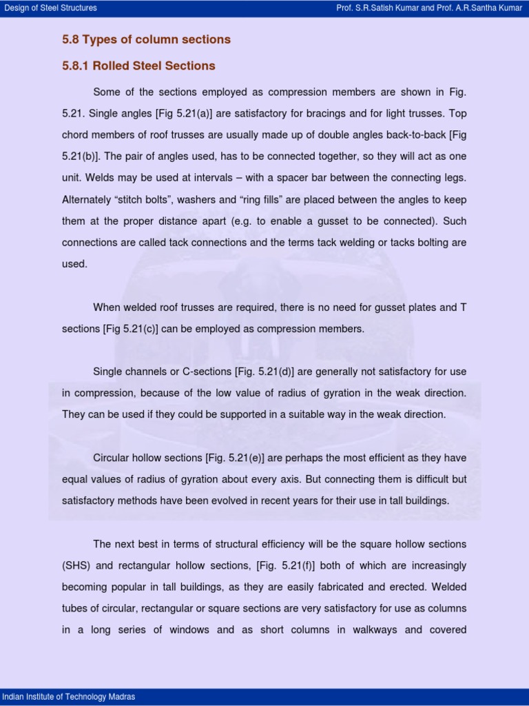 5.8 Types of Column Sections 5.8.1 Rolled Steel Sections | PDF