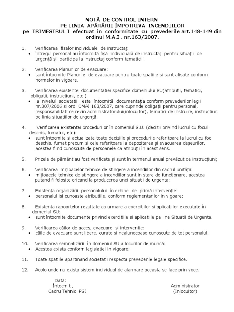 Nota Control Generala | PDF