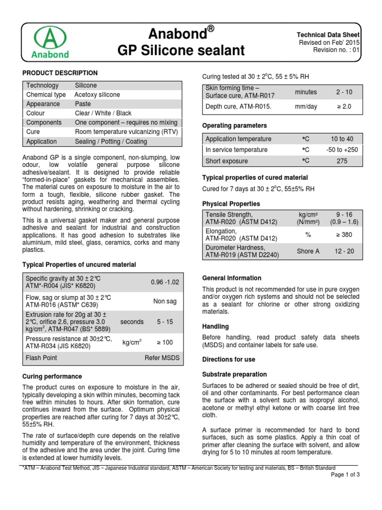 TDS Silicone Sealant PDF Silicone Adhesive