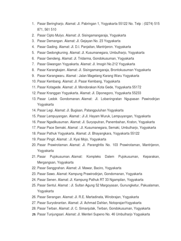 Daftar Pasar Di Jogja | PDF