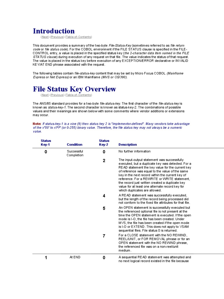COBOL File Status Codes PDF File System Computer File