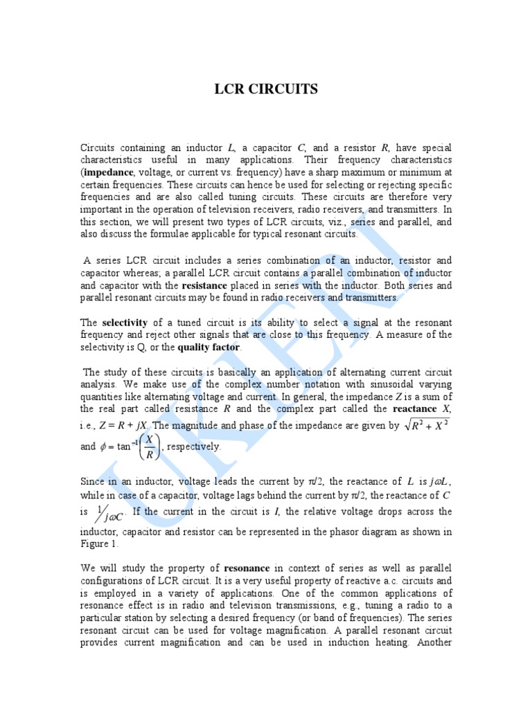 Lcr Circuits Electrical Impedance Series And Parallel Circuits