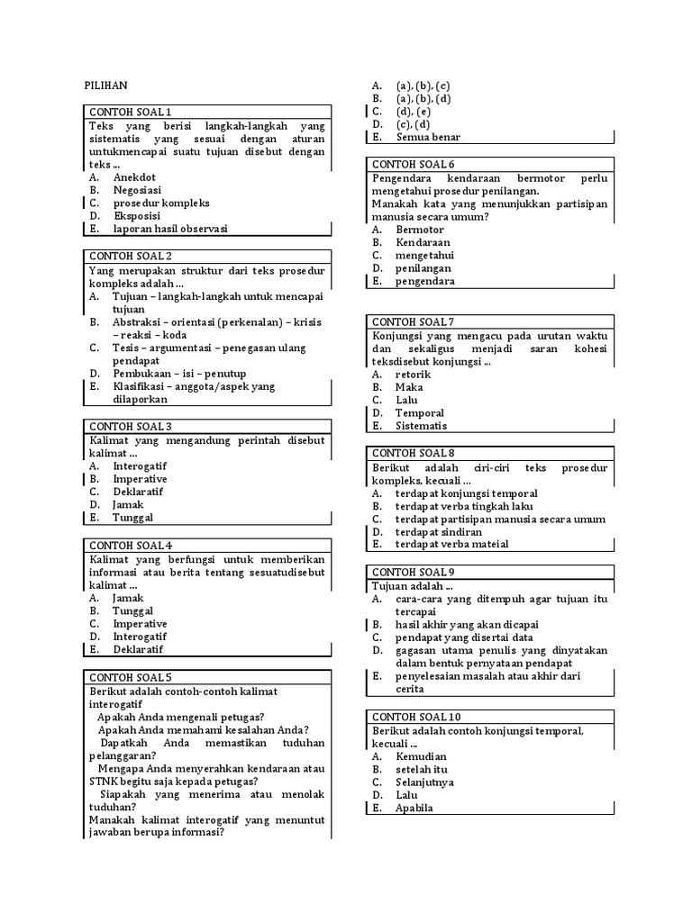 Latihan Soal Kelas Xi B Indo