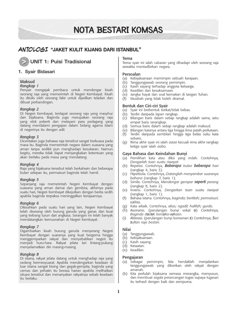 Nota Bestari Komsas Tingkatan 4 Pdf