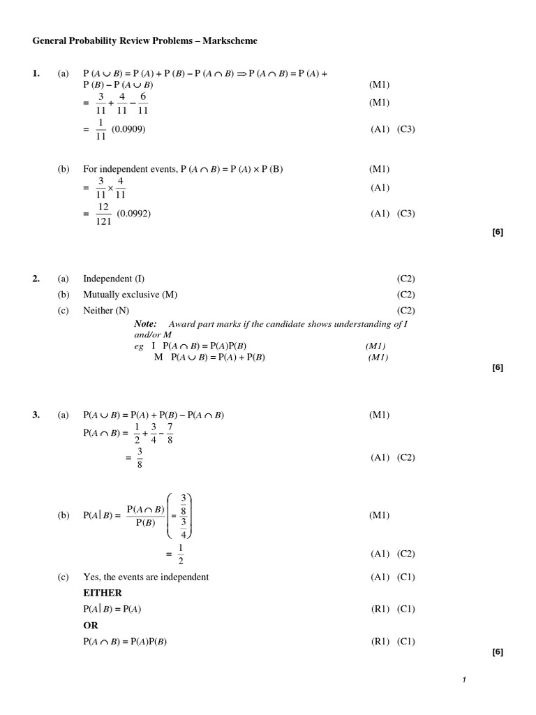 Markscheme Topic 5A Probability | PDF | Teaching Mathematics ...