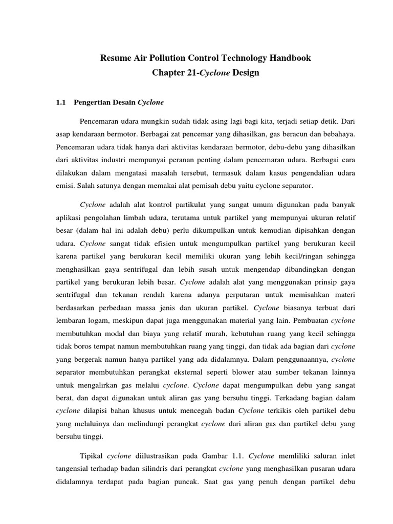 Desain dan Efisiensi Cyclone Separator | PDF | Metode & Bahan Ajar