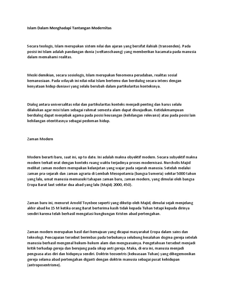 Islam Dalam Menghadapi Tantangan Modernitas Word