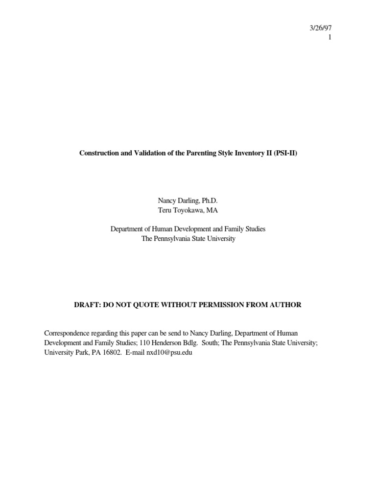Parenting Style Inventory | PDF | Parenting | Relationships