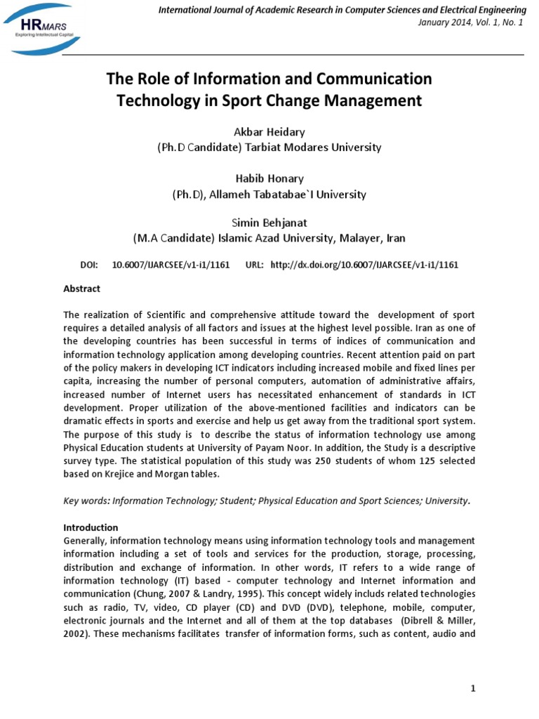 The Role Of Information And Communication Technology In Sport Change
