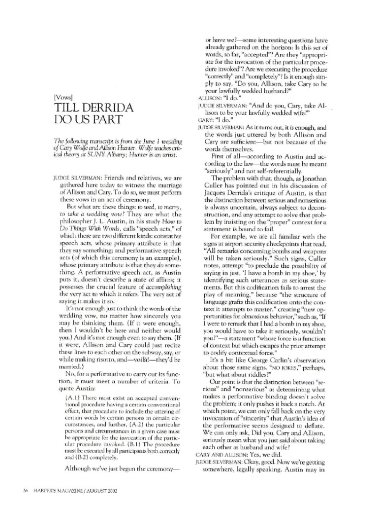 Till Derrida Do Us Part Vows | PDF
